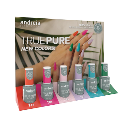 Expositor de vernizes em gel com seis cores diferentes Andreia True Pure