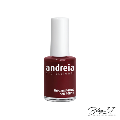 Frasco de verniz de unhas vermelho com tampa branca e texto branco