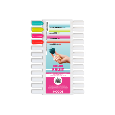Conjunto de vernizes para unhas INOCOS Color Fruit com várias cores e embalagem colorida