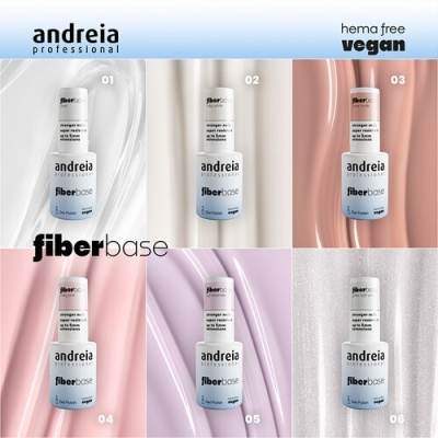 Frascos de verniz andreia professional fiber base com seis cores diferentes numeradas