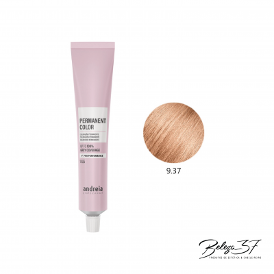 Tubo de tinta de cabelo permanente cor 9.37 com amostra da cor