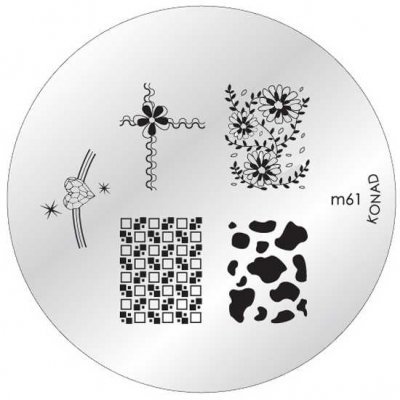 Placa metálica redonda para carimbos de unhas com padrões decorativos e texto m61 KONAD
