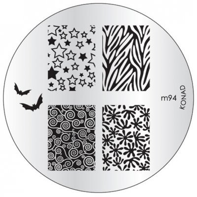 Placa metálica redonda para carimbos de unhas com padrões variados a preto e branco