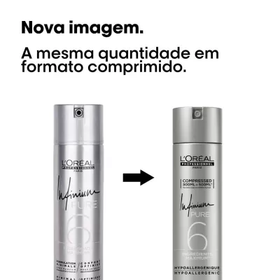 Duas embalagens prateadas do produto L'Oréal Infinium Pure variadas em tamanho