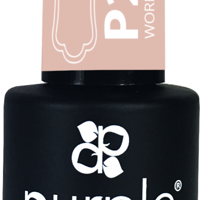 Frasco de verniz gel preto fosco Purple P2022 com rótulo rosa claro WORK