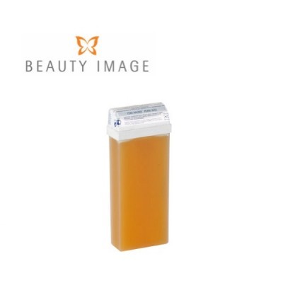 frasco retangular com líquido âmbar e tampa branca com texto, logotipo BEAUTY IMAGE