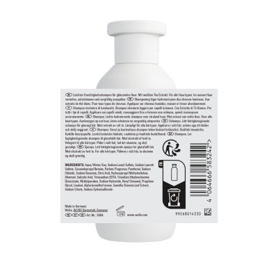 Frente de embalagem branca com etiqueta impressa com texto em alemão e código de barras.