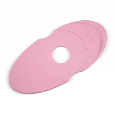 Produto rosa em silicone com orifício circular e texto KOMVO em relevo