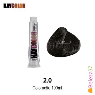 Tubo de coloração KAYCOLOR e amostra de cabelo preto 2.0