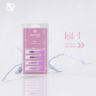 Kit 1 Purple com quatro seringas em embalagem plástica com fundo branco e ramo seco