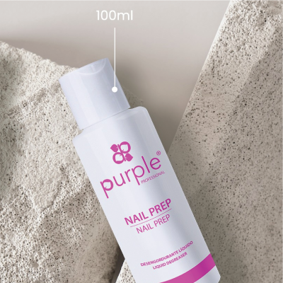 Frasco de desengordurante líquido para unhas da marca Purple Professional, 100ml.