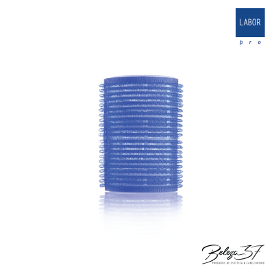 Rolo de cabelo azul em fundo branco com logotipos LABOR pro e Beleza 37