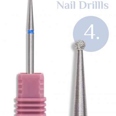 Broca para unhas metálica com base rosa e cabeça redonda granulada