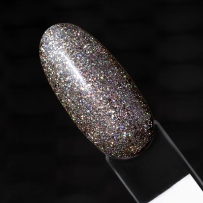 Amostra de verniz de unhas glitter prateado multicolorido em suporte transparente