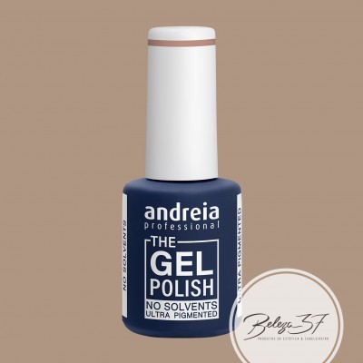 Frasco de verniz de gel azul da marca andreia professional