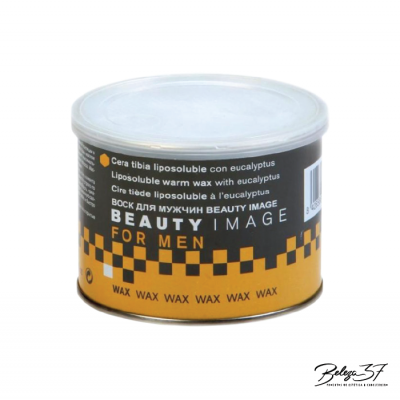 Frasco de cera lipossolúvel para homens com eucalipto em embalagem preta e amarela