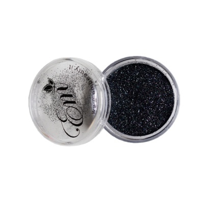 Pote de glitter preto com tampa transparente e texto 'Smile'