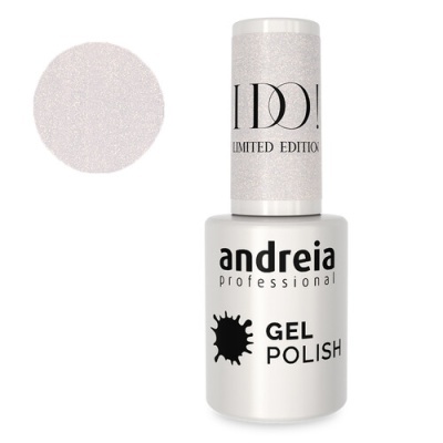 Frasco branco de verniz em gel com tampa prateada e texto I DO! LIMITED EDITION