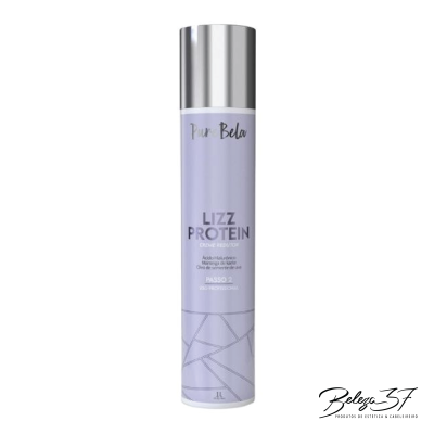 Frasco lilás de creme capilar Pura Bela LIZZ PROTEIN com tampa prateada