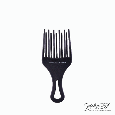 Pente preto espaçado com alça e texto branco