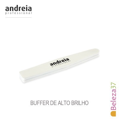 Buffer de unhas branco da Andreia professional com texto 'BUFFER DE ALTO BRILHO'.