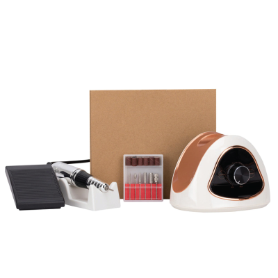 Conjunto de manicure elétrica com aparelho, pedal, suporte, peça de mão e caixa de brocas