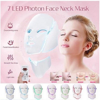 Máscara facial e de pescoço 7 LED Photon branca com controle remoto