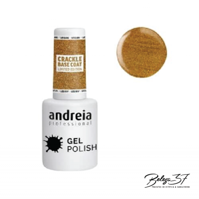 Verniz de gel Andreia Professional com base crackle edição limitada e amostra da cor castanha dourada