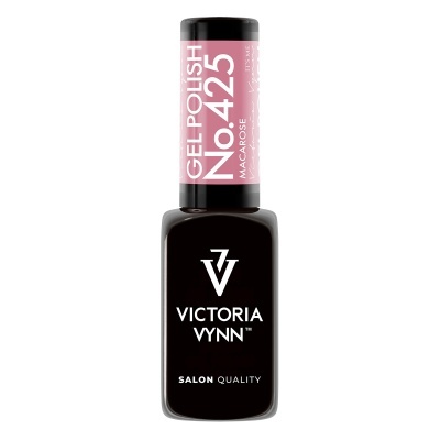 Frasco de verniz de gel para unhas Victoria Vynn preto com tampa rosa.