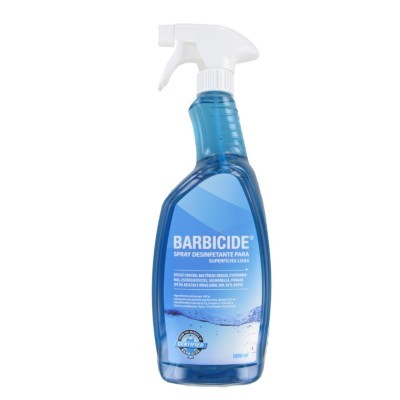 frasco pulverizador azul com spray desinfetante para superfícies Barbicide