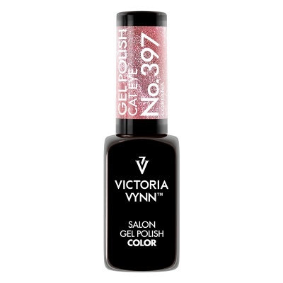 Esmalte gel para unhas rosa brilhante Victoria Vynn em embalagem preta com tampa rosa glitter