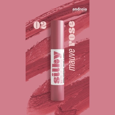 Batom mate para lábios cor mauve rose da andreia professional numa embalagem cilíndrica rosa e branca