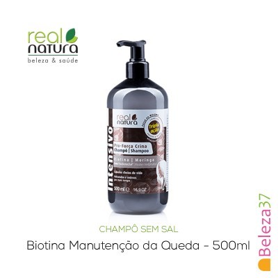 Frasco de champô Real Natura 500ml com doseador preto e rótulo branco e castanho