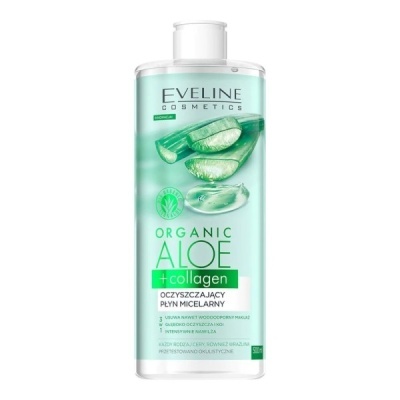 Frasco de produto cosmético Eveline Cosmetics Organic Aloe com aloe vera e colagénio