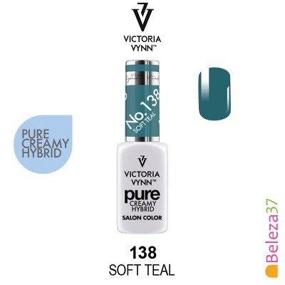 Esmalte Victoria Vynn Pure Creamy Hybrid nº 138 Soft Teal e amostra da cor azul petróleo