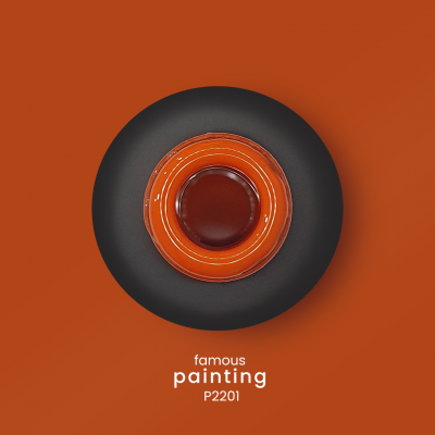 Pote de tinta laranja com tampa preta sobre fundo laranja escuro