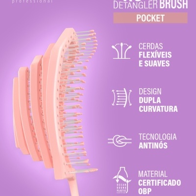 Escova desembaraçadora rosa Andreia Pro Wave Pocket com texto descritivo