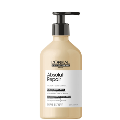 Frasco de condicionador Absolut Repair da L'Oréal beige com tampão preto