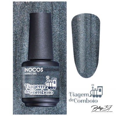 Frasco de verniz gel cinza metálico INOCOS Viagem de Comboio com amostra da cor