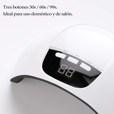 Aparelho de manicure branco com três botões e visor digital