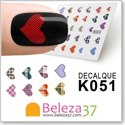 Decalque para unhas com corações variados e código K051