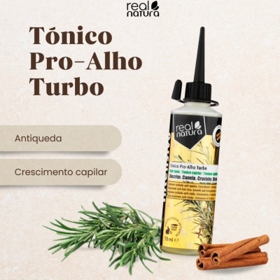 Frasco de tónico capilar Real Natura Tónico Pro-Alho Turbo com alecrim e canela