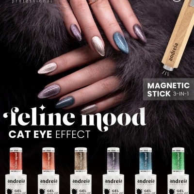 Verniz gel colorido com efeito cat eye e embalagem da marca andreia professional
