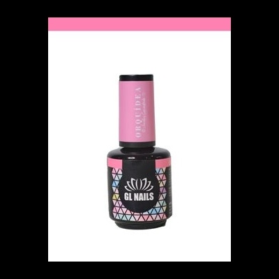 Frasco de verniz de unhas GL Nails com tampa rosa e rótulo geométrico