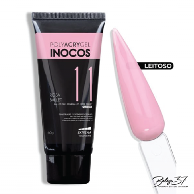 Tubo preto e rosa de Polyacrygel Inocos e amostra de cor rosa leitoso