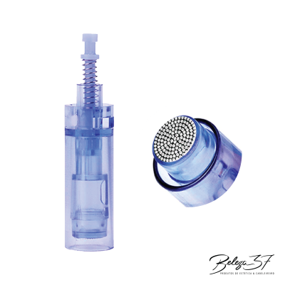 Cartucho para microagulhamento azul translúcido com agulhas finas circulares