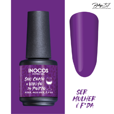 Verniz gel Inocos roxo com texto e amostra da cor