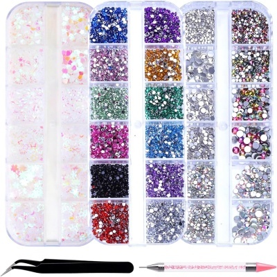 Conjunto de decoração para unhas com strass e pincéis