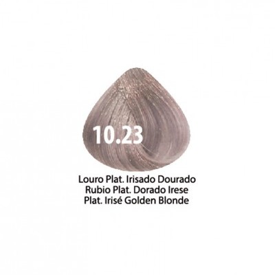 Mostruário de cor para cabelo louro platinado iridescente dourado 10.23