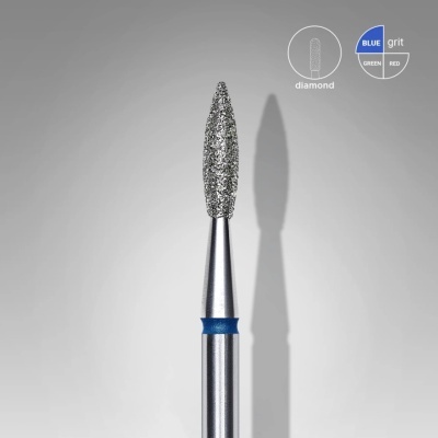 Ferramenta metálica com ponta diamantada em forma cónica e anel azul na base